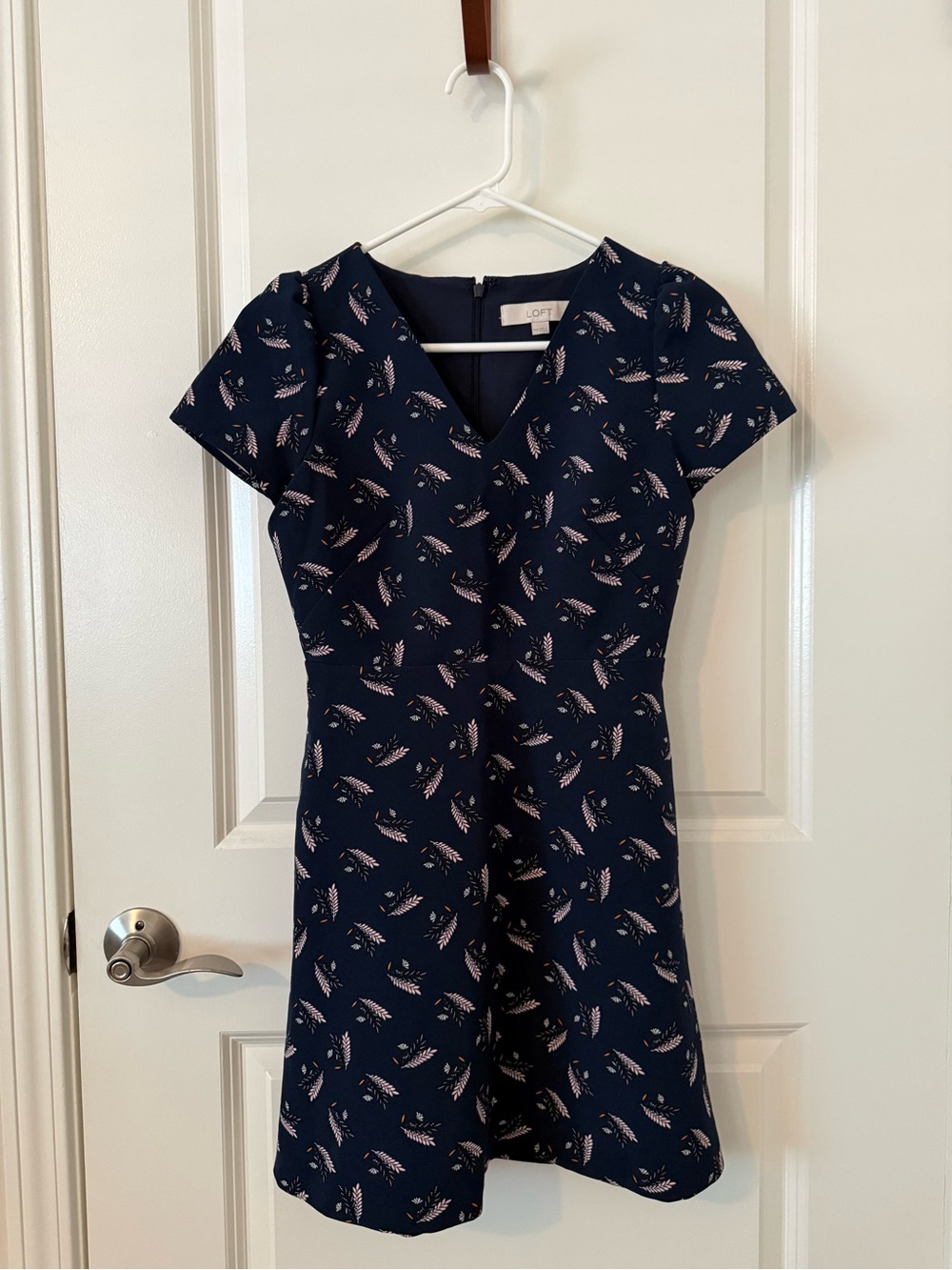 LOFT Navy Floral A-Line Midi Dress